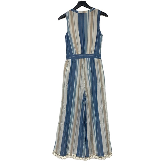 ANTHROPOLOGIE Cleobella Blue Ivory Striped Tassel Canela Wide Leg Jumpsuit Small - Picture 5 of 12